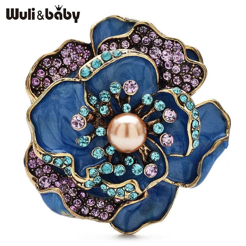 PENDRA Camellia Vintage Enamel Flower Brooch