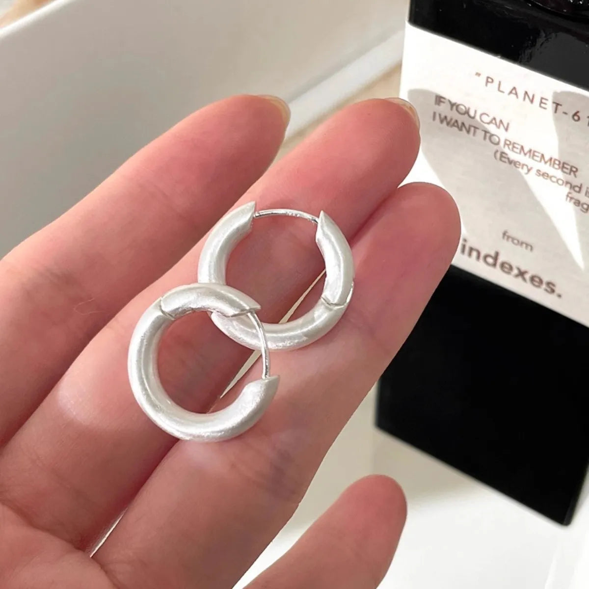 VENTFILLE 925 Sterling Silve Geometry Hoop Earring for Women Frosting Classic Minimalist Versatile Wide Jewelry Gift Dropship