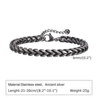 Mens Retro Stainless Steel Chain Bracelet,Punk Geometric Chain Links Wristband Gifts