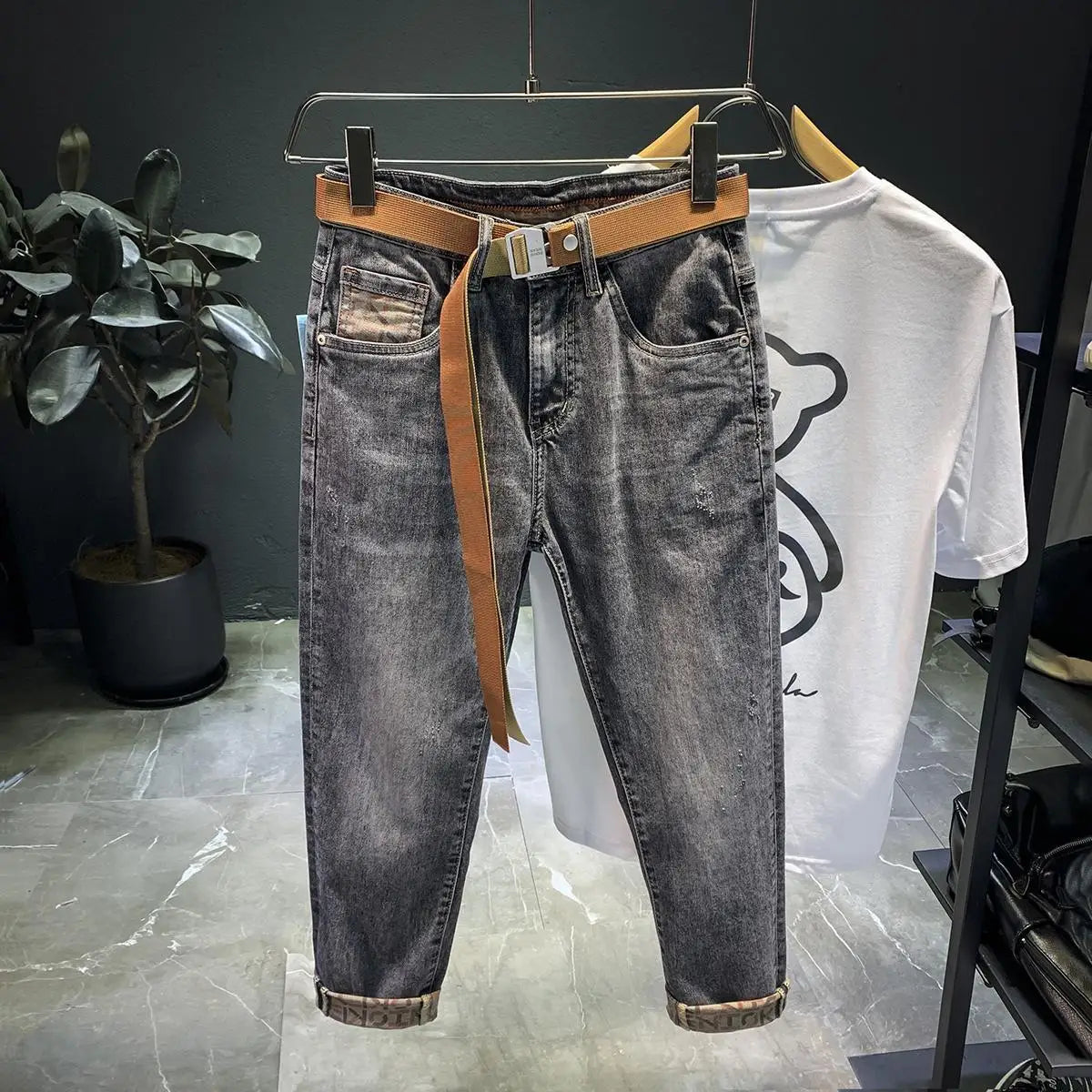 High-End 2023 Casual Cotton Luxury Men's Jeans with Embroidery for 2023 Spring and Autumn Work Straight Denim Pants for Men