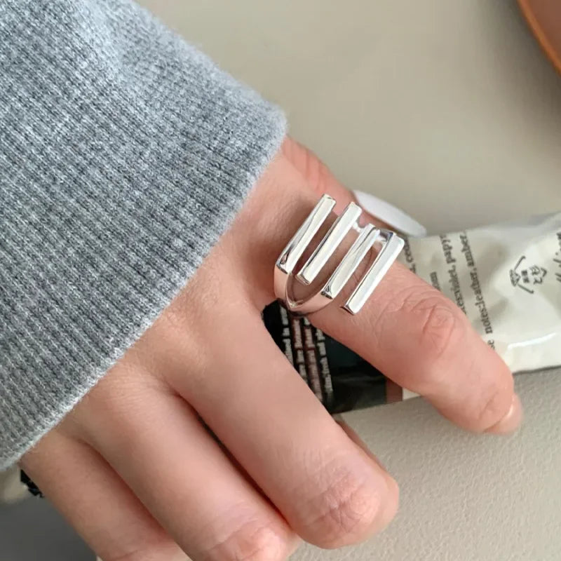 VENTFILLE 925 Sterling Silver Double Layer Vintage Twisted Ring For Female Gift Trend Open Adjustable Design Jewelry Wholesale
