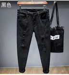 Spring New Ripped Jeans Men's Slim-fitting Elastic Simple Solid Casual Trousers Trendy Men's Trousers White Denim Jeans Hombre