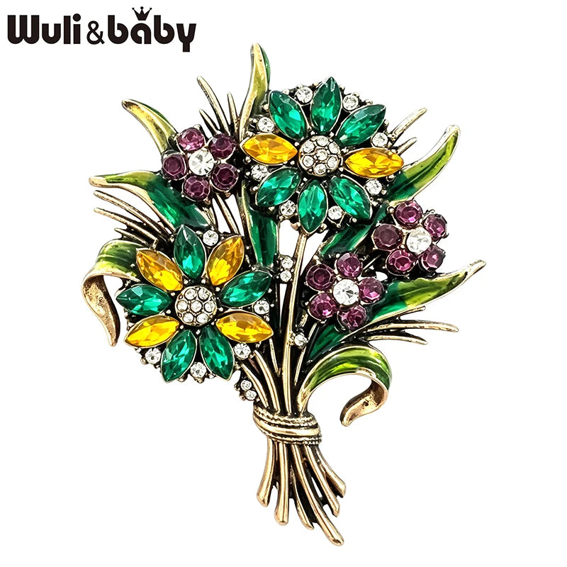PENDRA Crystaline 4-Color Rhinestone Flower Brooch