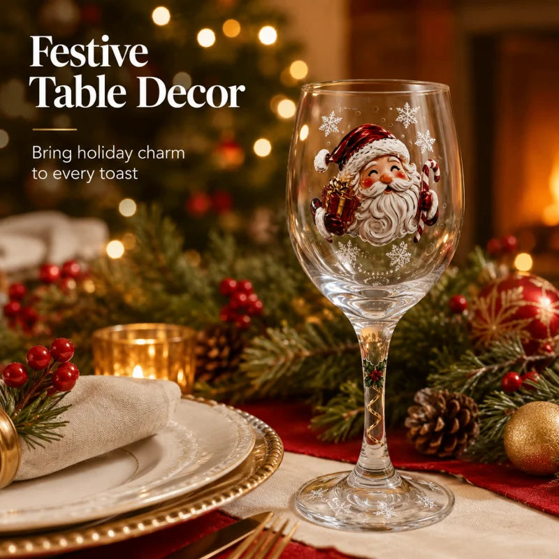 Christmas Themed Wine Goblet with Santa Pattern Clear Glass Cup for Party Home Table Decor