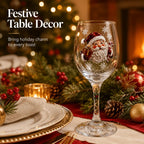 Christmas Themed Wine Goblet with Santa Pattern Clear Glass Cup for Party Home Table Decor