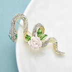 PENDRA Rhinestone Rose-flower Snake Brooch