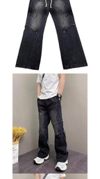 PENDRA Drawstring Elastic Waist Harlan Straight Black Cargo Hombre Jeans