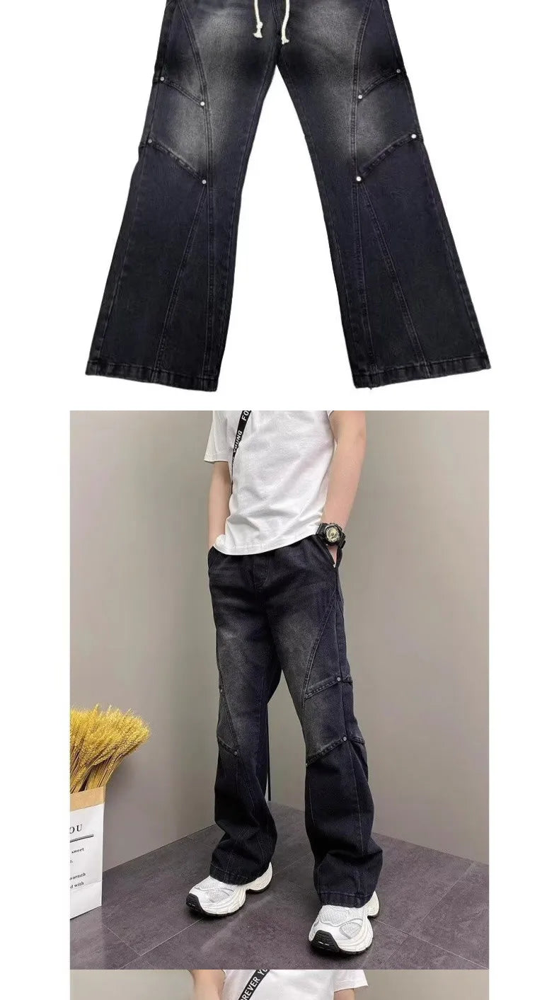 PENDRA Drawstring Elastic Waist Harlan Straight Black Cargo Hombre Jeans