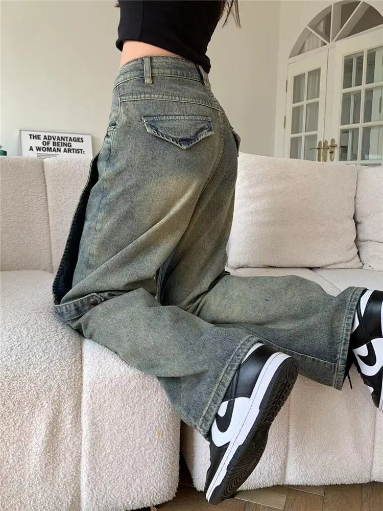 PENDRA Wide Leg Waist Washed Pants