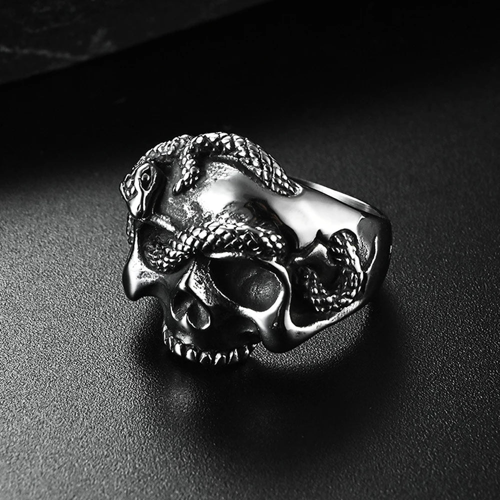 PENDRA Snakeskull Gothic Skull Snake Ring