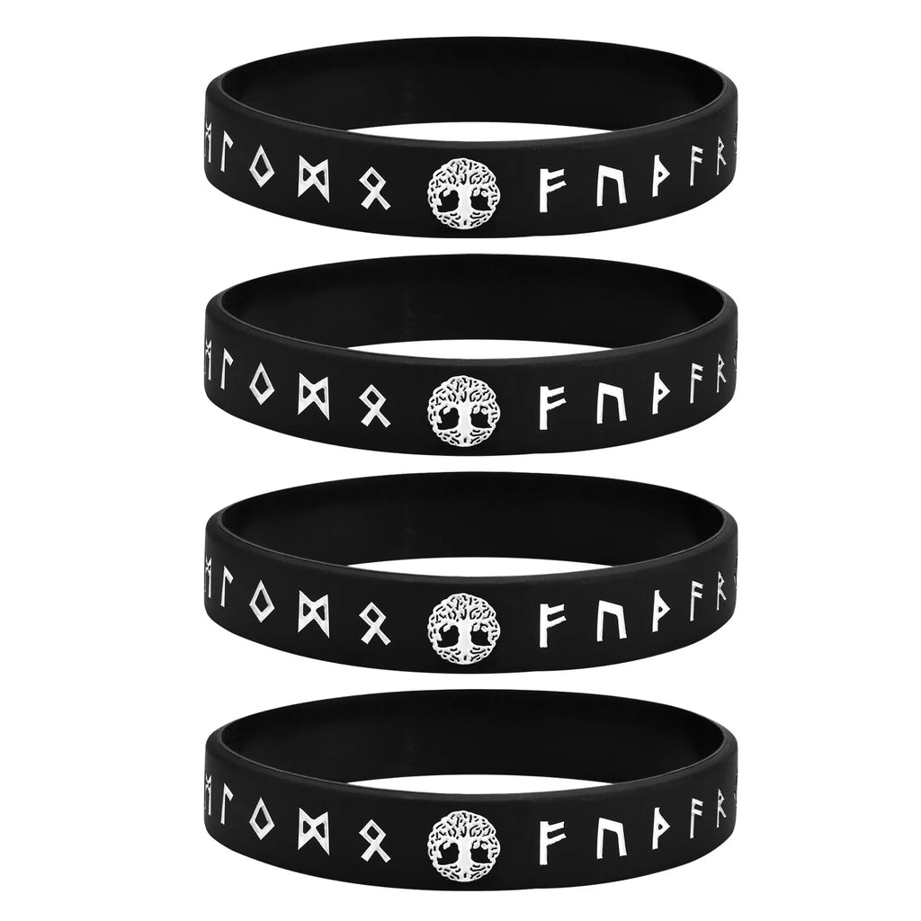 Mprainbow Mens Tree of Life Bracelets, 1/2/3/4 Pcs Norse Viking Soft Runes Silicone Rubber Band Wristband Bangle,Comfort Fit