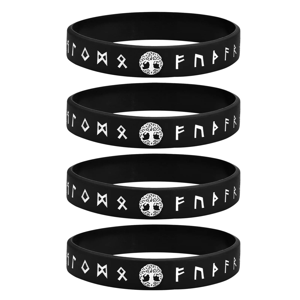 Mprainbow Mens Tree of Life Bracelets, 1/2/3/4 Pcs Norse Viking Soft Runes Silicone Rubber Band Wristband Bangle,Comfort Fit