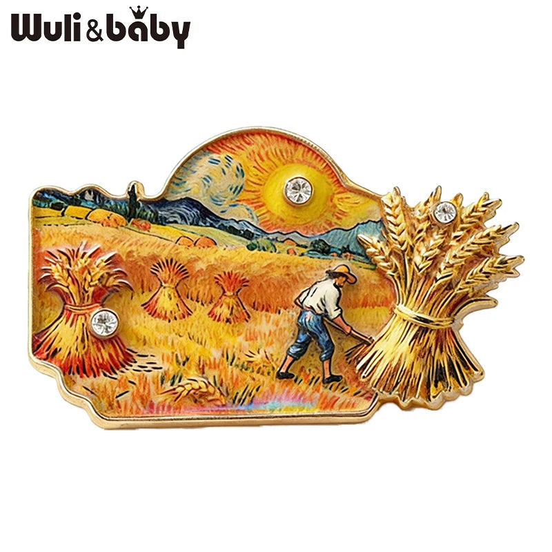 PENDRA Cypresse Harvest Wheat Field Art Brooch