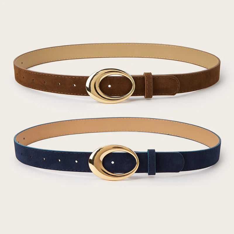 Simple Fashion Oval Golden Buckle Suede Leather Belt 2.8cm Width Women Belt For Jeans Luxury Designer Dress Coat Brown Waistband