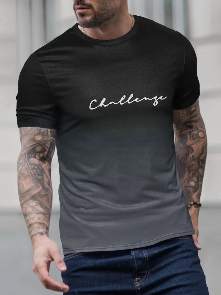 Summer Daily Casual Men's Short-sleeved Top Outdoor Sports Men's T-shirt Street Fashion T-shirt 3D Letter Print Men's Top