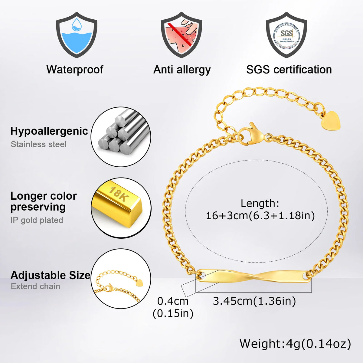 Simple Couple Bracelets for Women Men,Waterproof Stainless Steel Adjustable Mobius Bracelet,Anniversary Birthday Gift