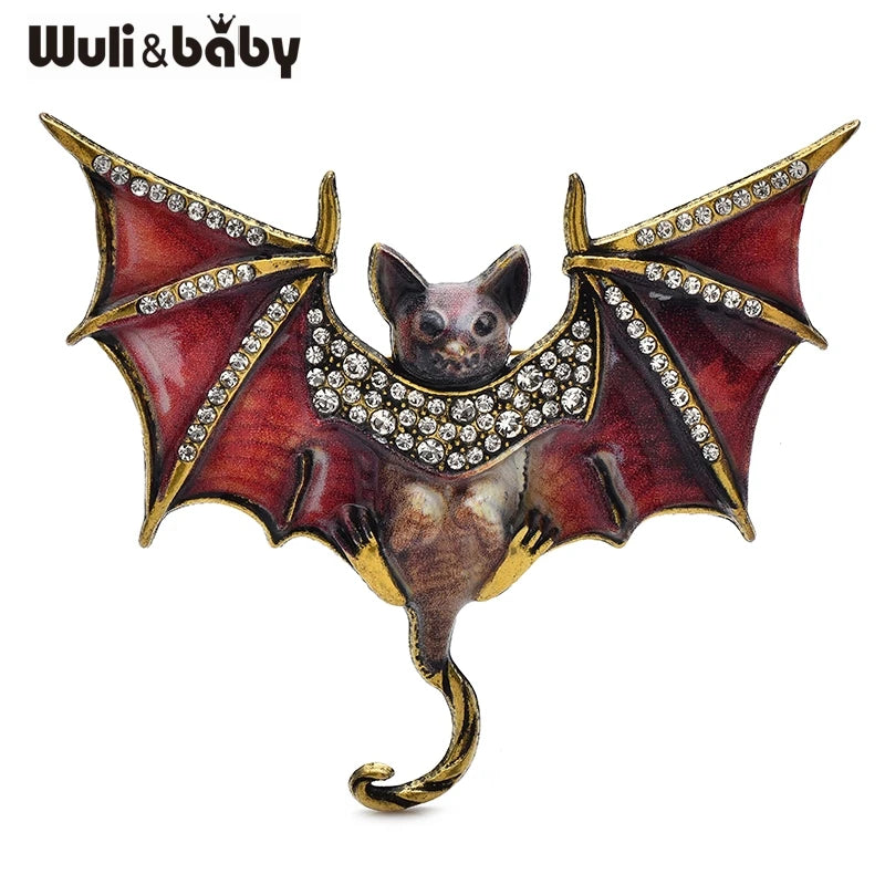 PENDRA Night Bat Enamel Rhinestone Brooch
