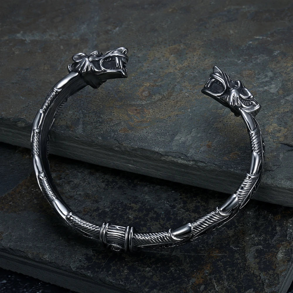Classic Animal Viking Double Tiger Head Adjustable 316L Stainless Steel Men's Bracelet Fashion Amulet Jewelry Gifts Dropshipping