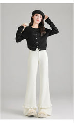 Solid corduroy micro flared pants women's winter wide leg casual high waisted narrow version straight leg sweatpants