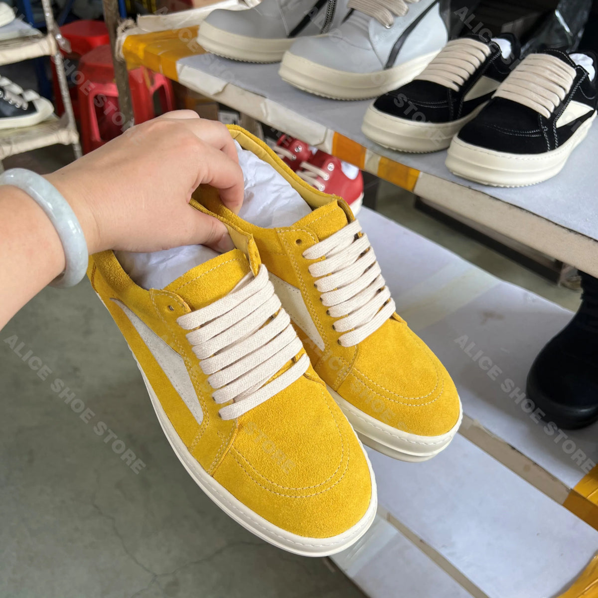 PENDRA Golden Suede Gold Suede Leather Low-Top Lace-Up Sneakers