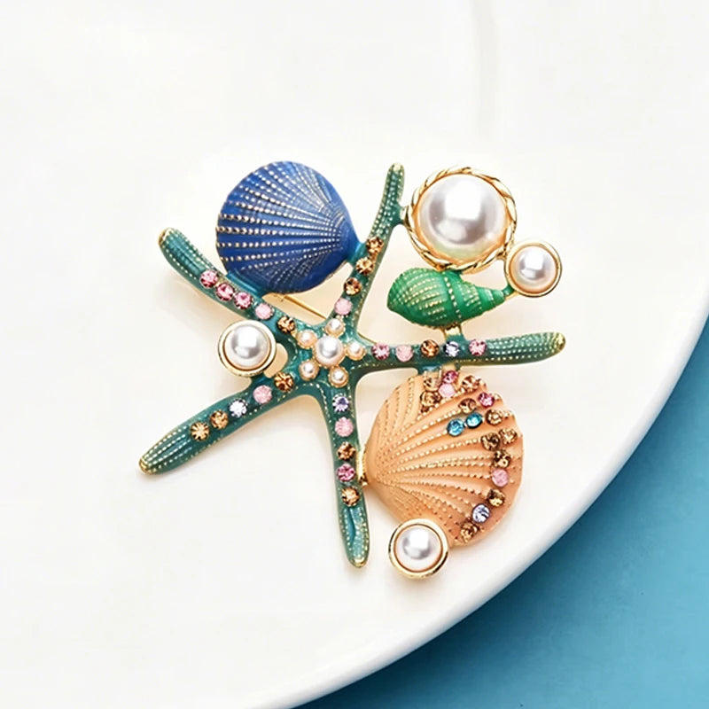 PENDRA Marina Enamel Pearl Starfish Brooch