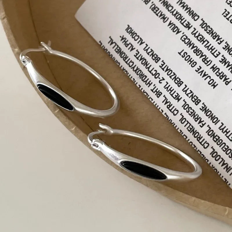 VENTFILLE 925 Sterling Silver Hoop Earring for Women Black Agate Hip Hop Versatile Big Bohemia Punk Jewelry Gift Dropshipping