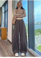 American style woolen plaid cargo pants women's autumn winter new plush casual versatile loose machete wide leg pants