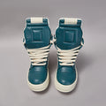 PENDRA Blue Geobasket Blue Leather High-Top Zip Lace-Up Thick-Sole Ankle Boots