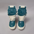 PENDRA Blue Geobasket Blue Leather High-Top Zip Lace-Up Thick-Sole Ankle Boots