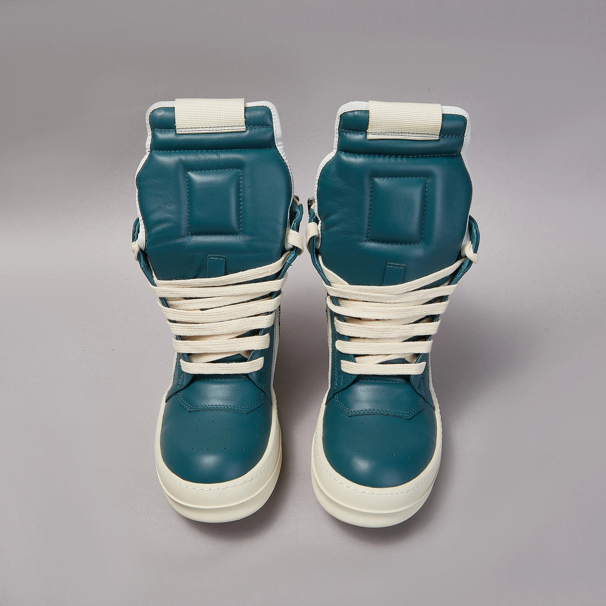 PENDRA Blue Geobasket Blue Leather High-Top Zip Lace-Up Thick-Sole Ankle Boots