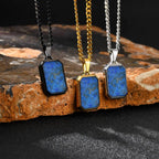 Casual Stainless Steel Men's Rectangular Necklace,Blue Natuarl Stone Lapis Lazuli Pendant,Birthday Father Anniversary Gift