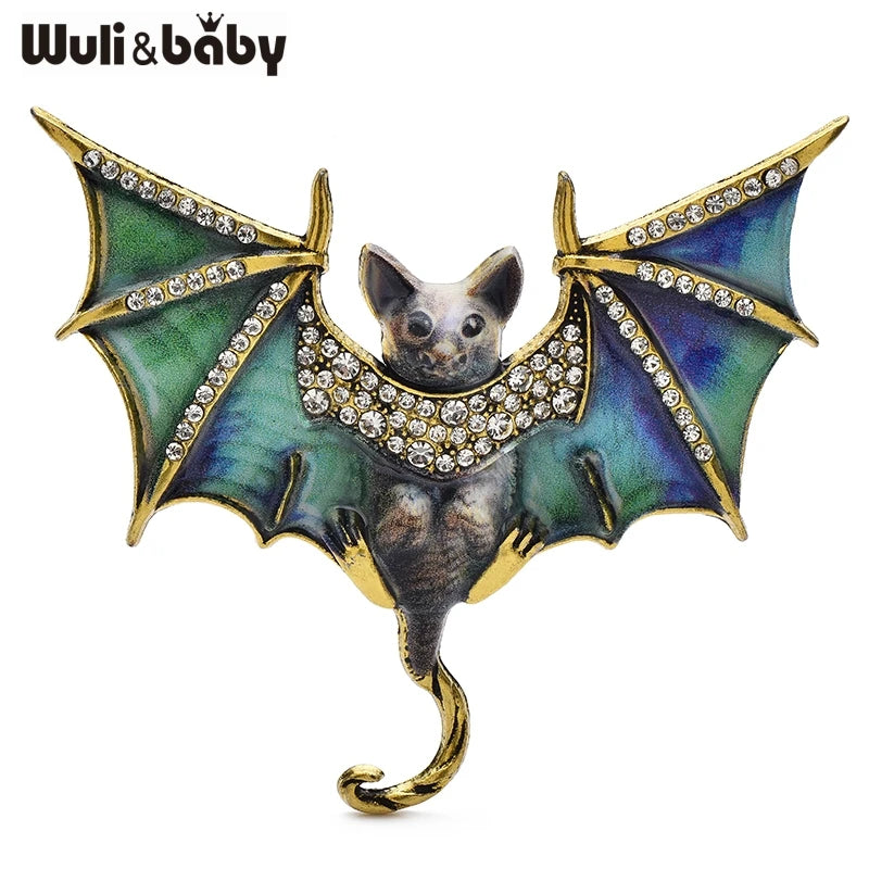 PENDRA Night Bat Enamel Rhinestone Brooch