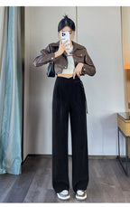 Corduroy pants women autumn and winter new Chinese style buckle casual thick solid color versatile wide leg pants