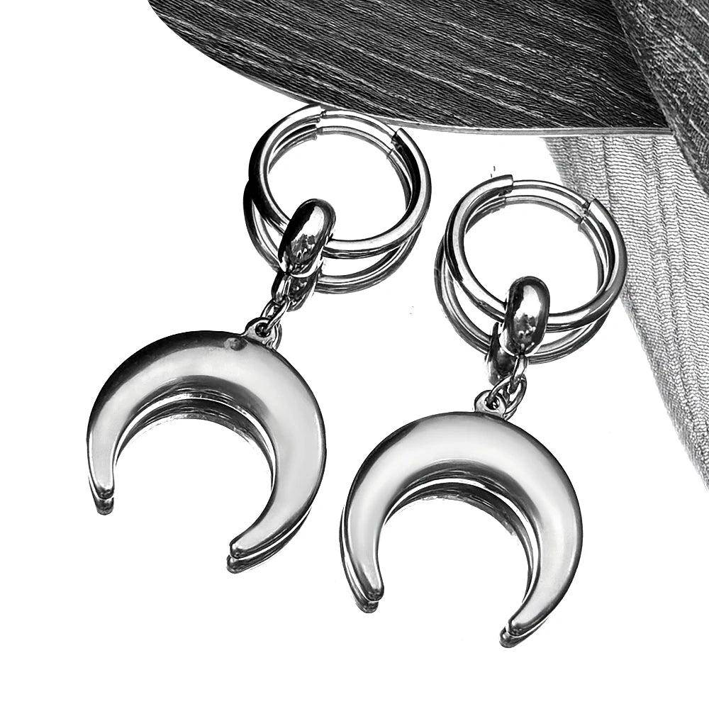 Hip Hop Moon Hoop Earrings Vintage Minimalist Metal C Shape Women Girls Stainless Steel Fashion Punk Rock Ear Rings Jewelry