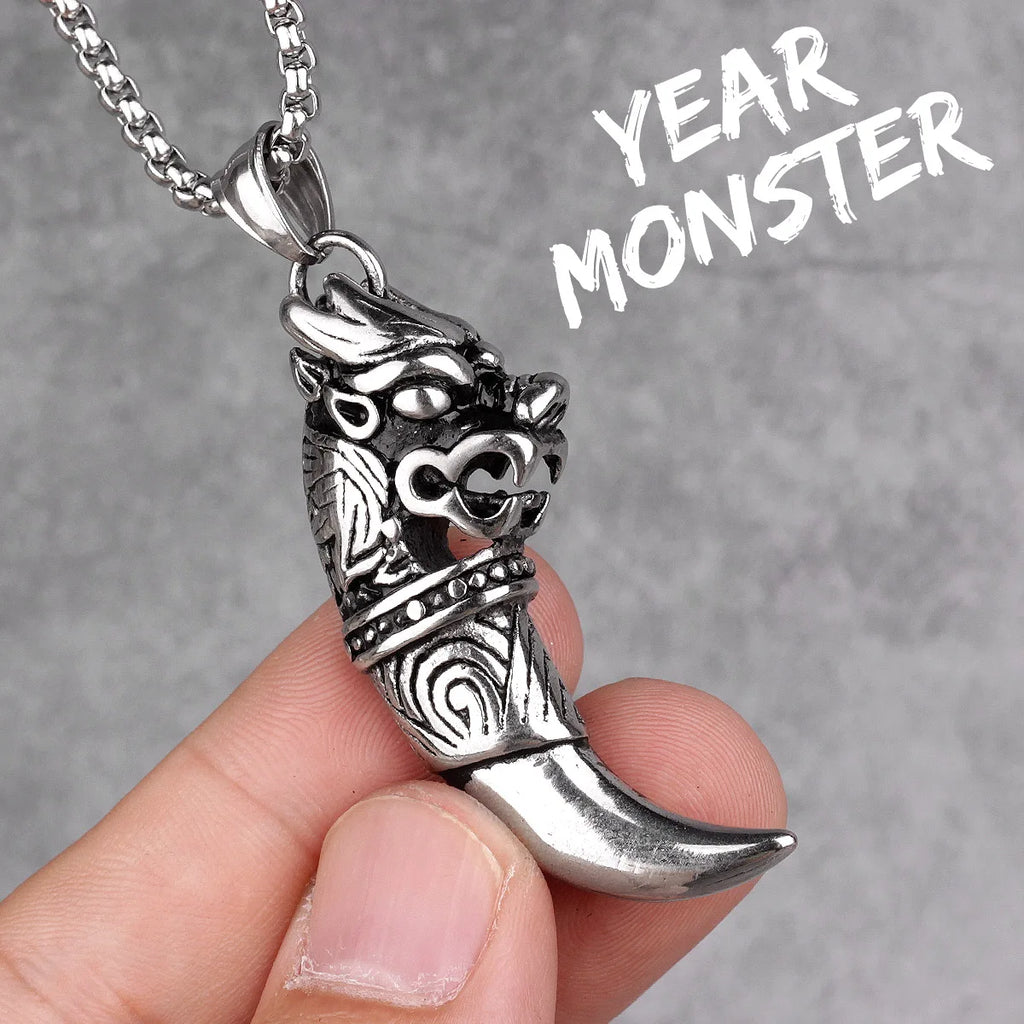 Unicorn Tooth Amulet Mens Long Necklaces Pendants Chain Hip Hop for Boy Male Stainless Steel Jewelry Creativity Gift Wholesale