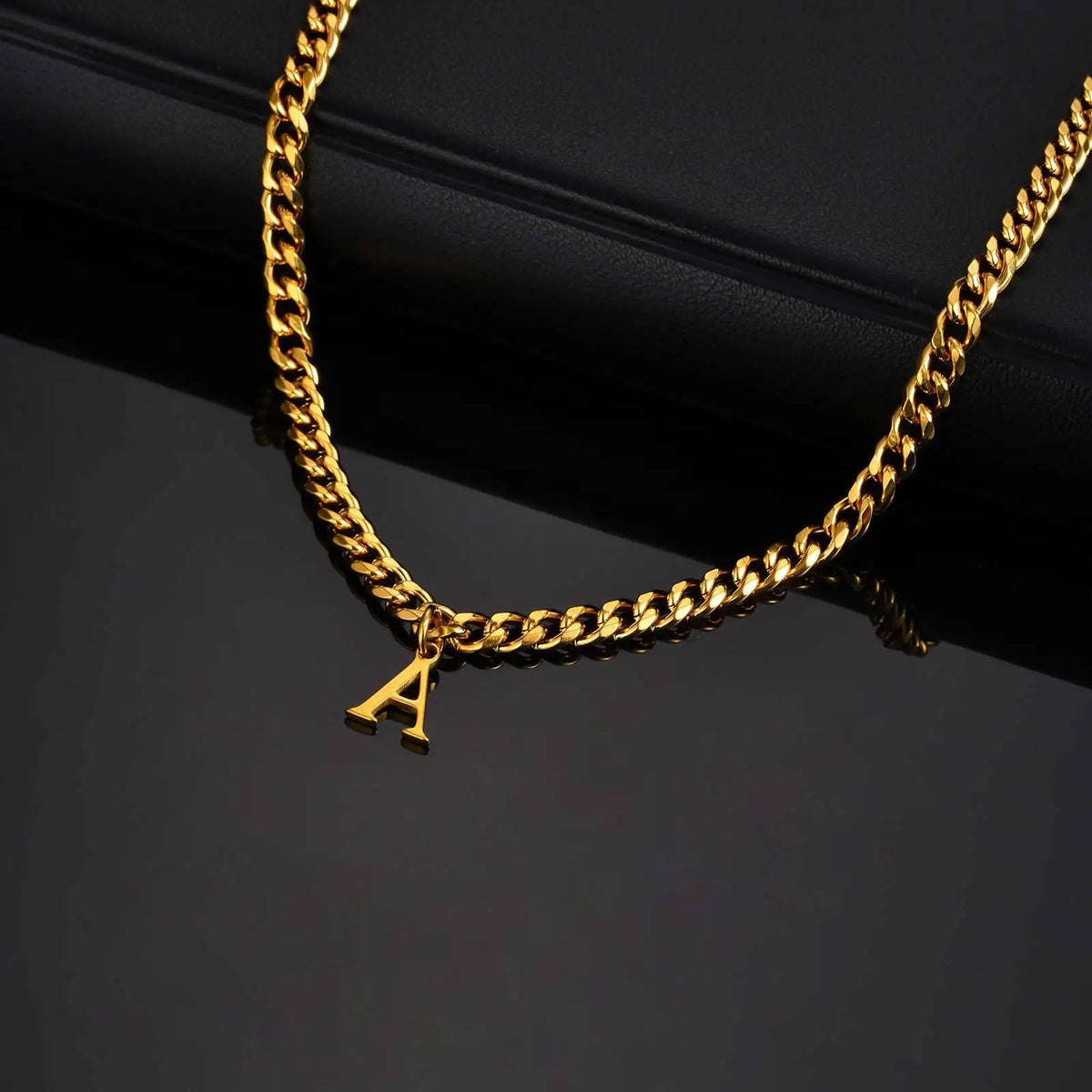 18K Gold Color Initial Necklace for Men Women,A-Z 26 Alphabet Letters Stainless Steel Chain Collars,Name Jewelry Gift