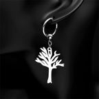 Stainless Steel Music Band Hip Hop Tree of Life Hoop Earrings for Women Silver Color Gothic Punk Earring Jewelry Gift E3404S06