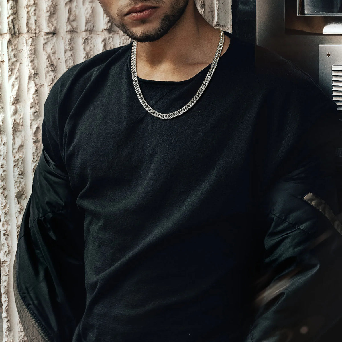 Chunky Miami Double Curb Chain Necklace for Men,Stainless Steel Curb Link Cool boy Hip Hop Chain Jewelry Gift,18/20/22/24inch