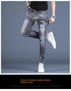 PENDRA Denim Cotton Printed Trousers