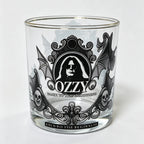 Gothic Skull Bat Whiskey Glass, Ozzy Inspired Gold Rim Cocktail Glass