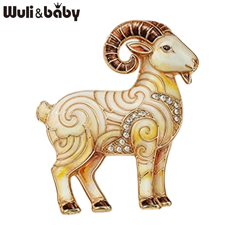 PENDRA Zodiac Goat Multicolor Rhinestone Brooch