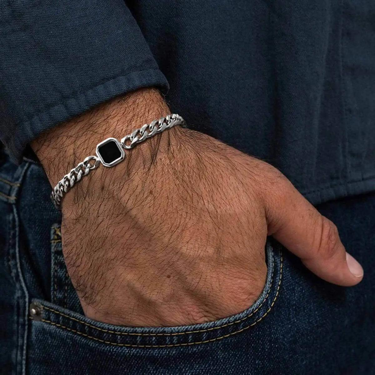 Stylish Men's Chain Bracelet,Hip Hop Stainless Steel Cuban Chain Wristband,Jewelry Gift for Father Son Husband BBF