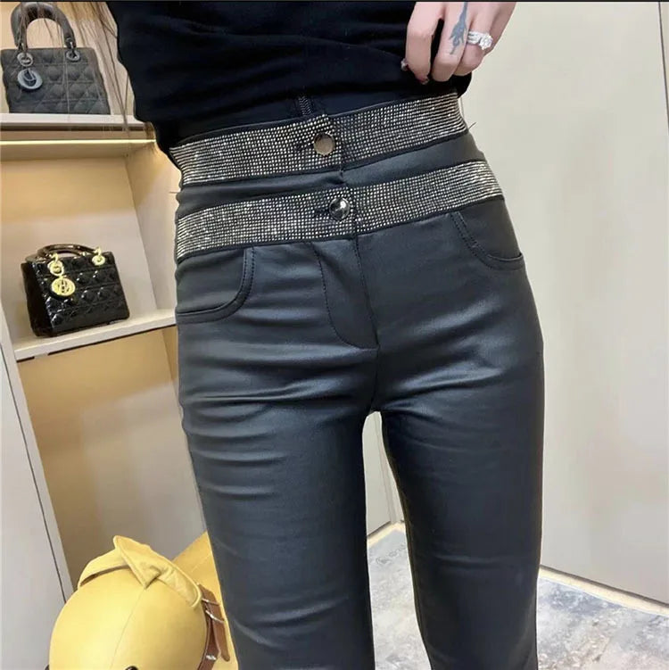 PENDRA Waist Leather Diamond Pants