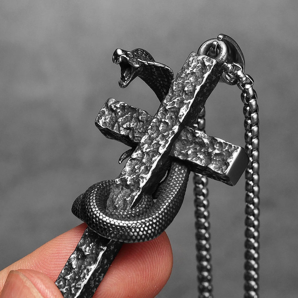 PENDRA Cobra Cross Snake Steel Necklace