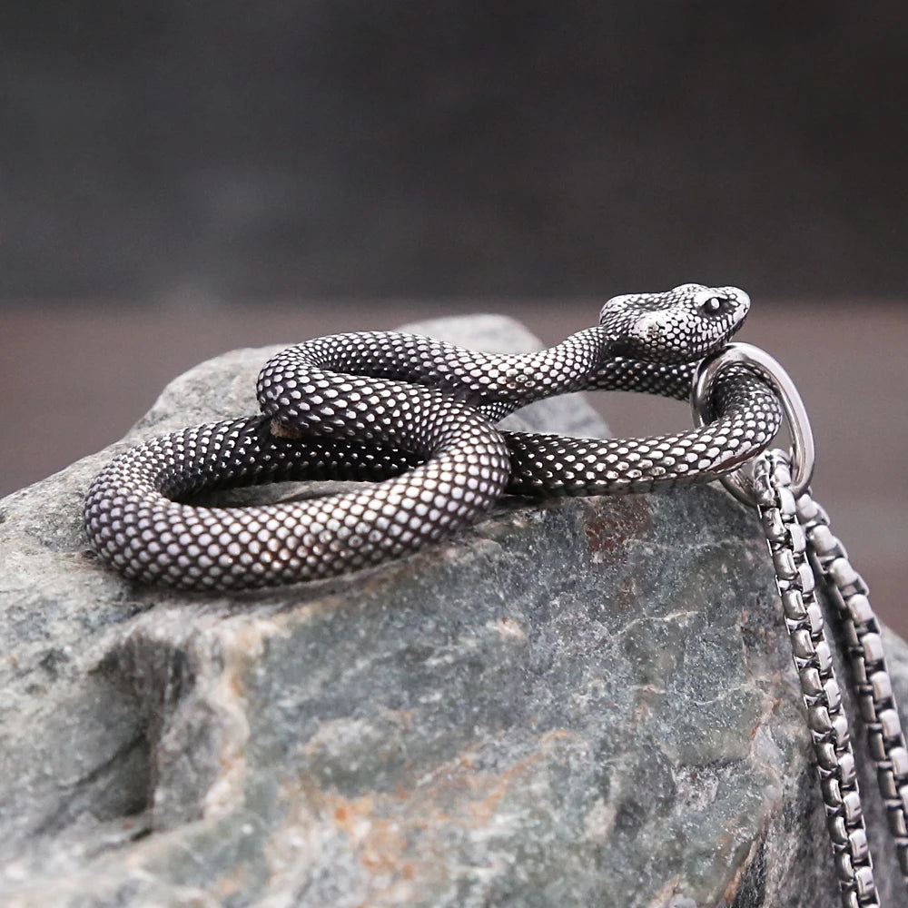 PENDRA Serpenta Vintage Stainless Steel Snake Pendant