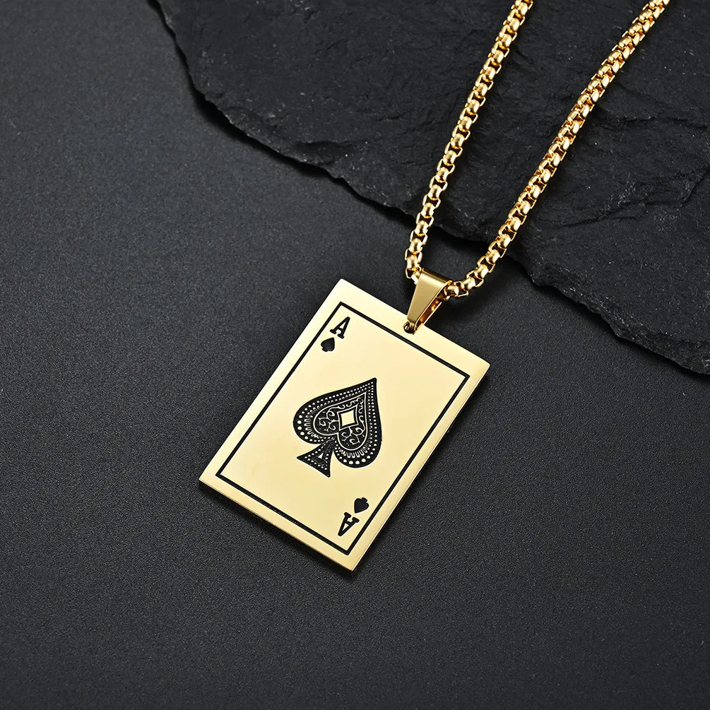 PENDRA Poker King Spades Steel Necklace