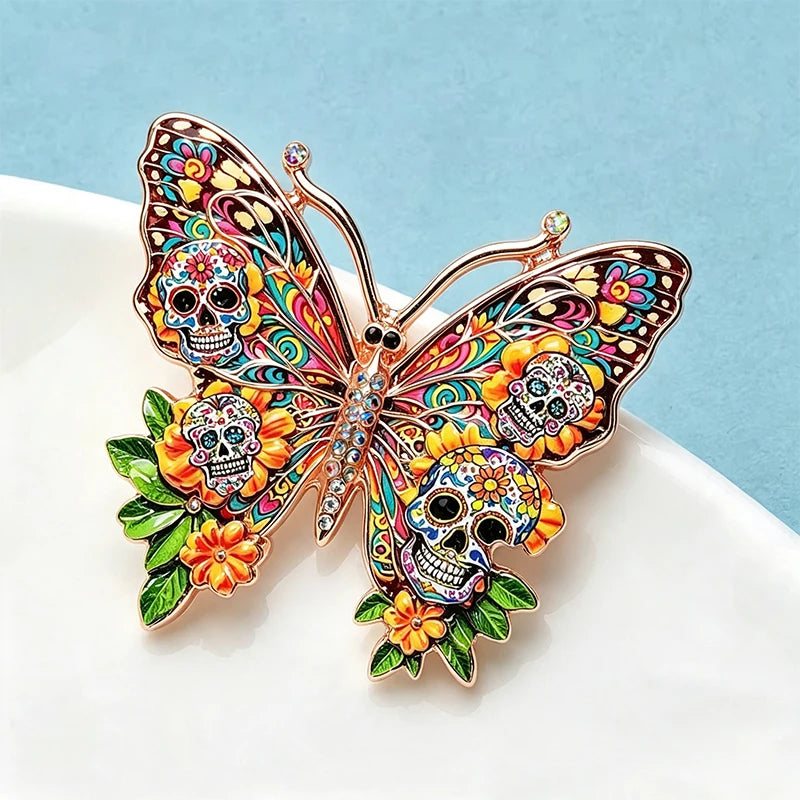 PENDRA Skeleton Flower Butterfly Brooch