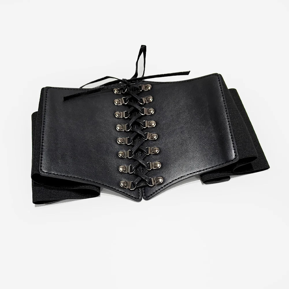 Gothic Triple Buckle with Black Rivet Corset Belts Female Studded Elastic Waspie Waistband Punk Coat Dress Belt For Women