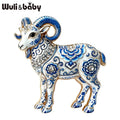 PENDRA Porcelain Goat Blue-and-White Brooch