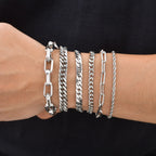 Punk Silver Color Men's Chain Bracelets,Hip Hop Stainless Steel Braided Link Wristband,Classic Metal Jewelry Gift for Him Dad